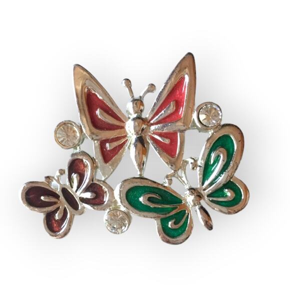 Three butterflies pin, brooch - silver tone - Picture 1 of 7